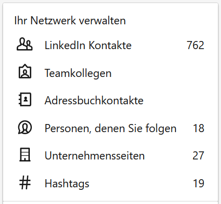 Angaben zur Vernetzung auf LinkedIn