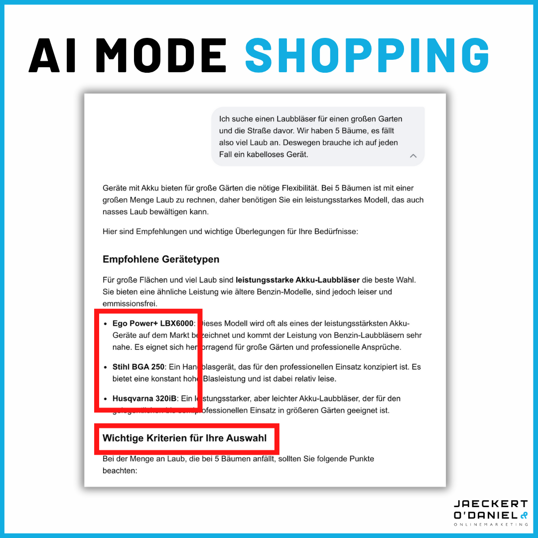 AI Mode Shopping Beispiel
