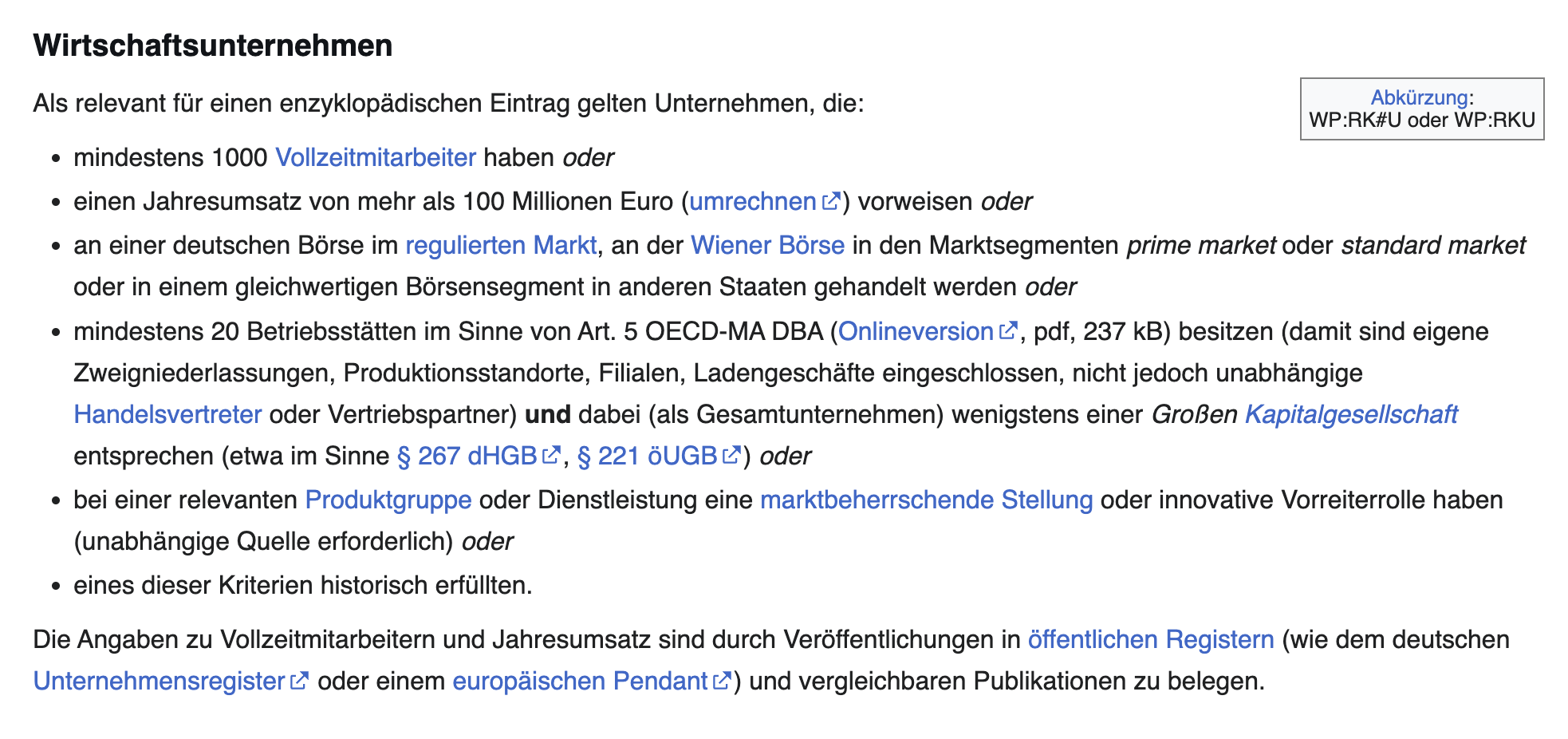 Wikipedia Relevanzkriterien Auszug